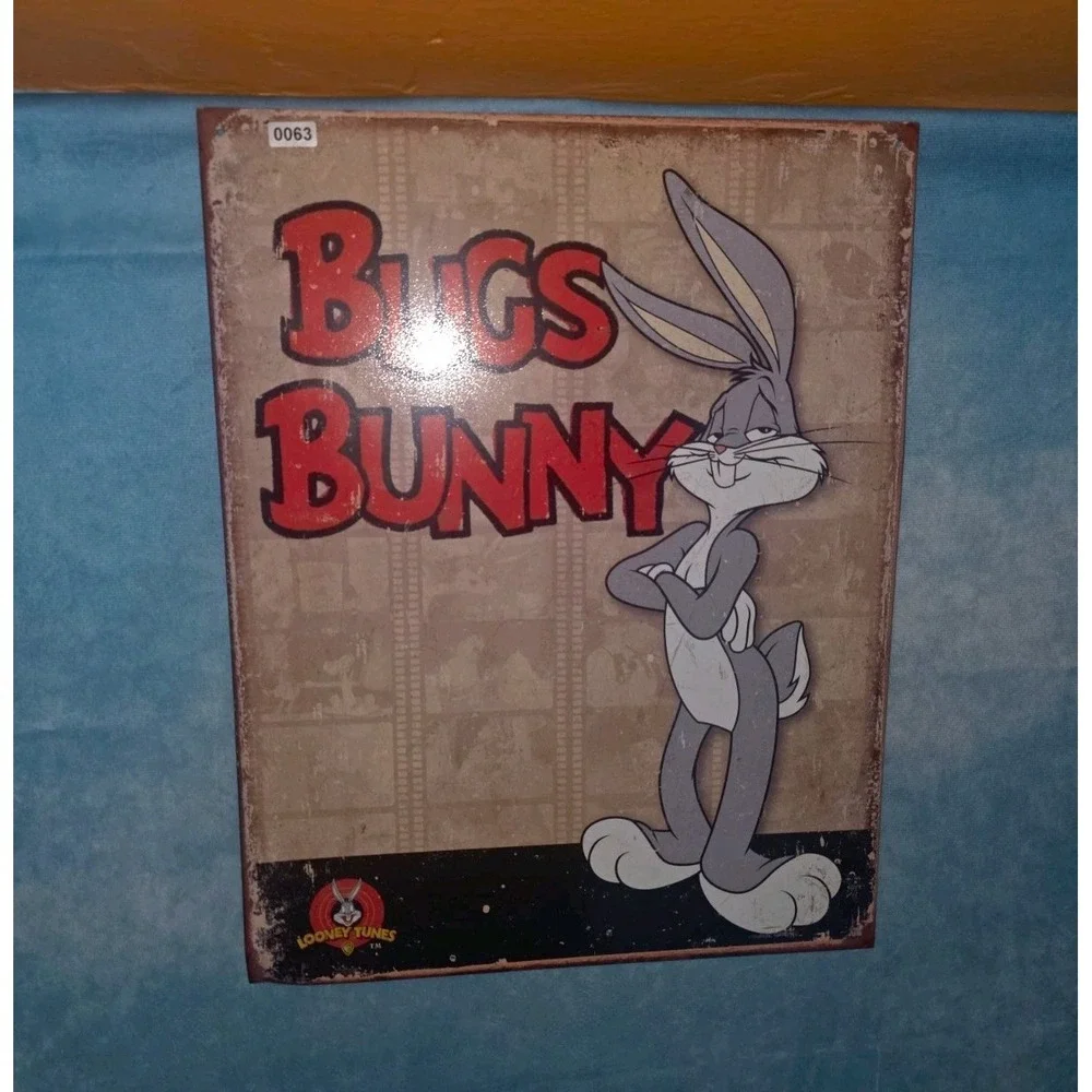 Looney Tunes Bugs Bunny Metal Wall Sign Plaque Hanging Retro Distressed